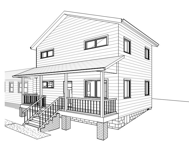 A rendered 3d model of a house